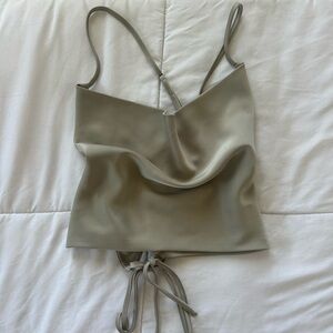 Green Satin Droop Neck Top
